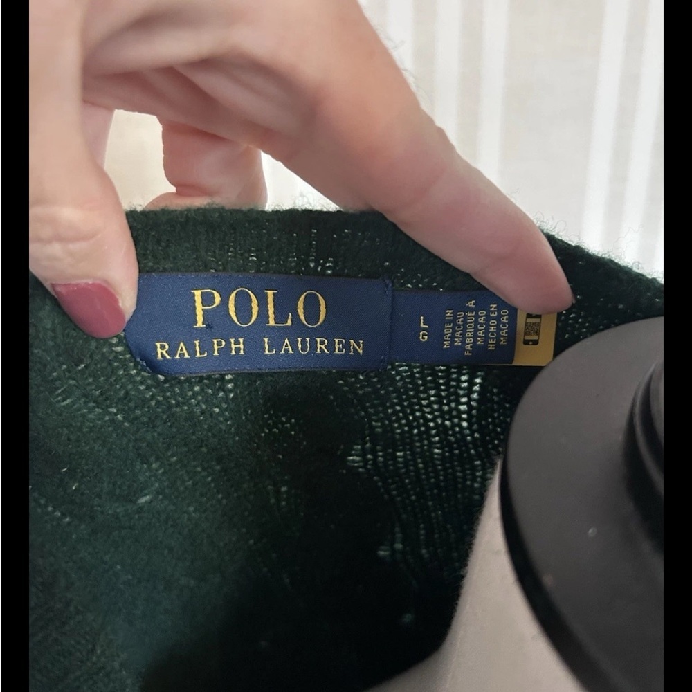 Polo Ralph Lauren Women’s Sweater Wool & Cashmere Large Dark Green Cable Knit - Picture 6 of 9